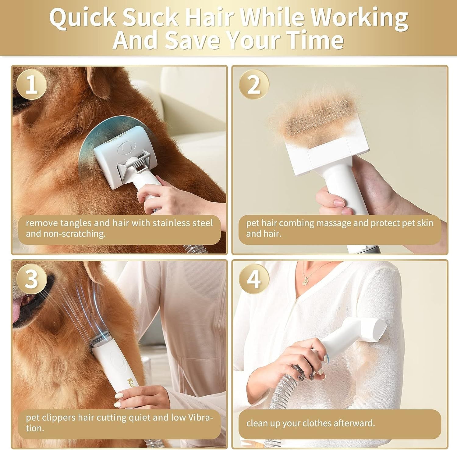 5-in-1 Pet Grooming Kit with Vacuum & Low Noise Suction